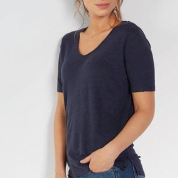 Fat Face Layla Linen Tee Navy Blue 